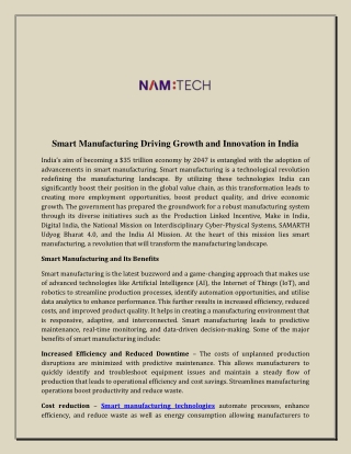 Smart Manufacturing Driving Growth and Innovation in India