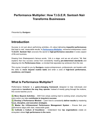Performance Multiplier: How T.I.G.E.R. Santosh Nair Transforms Businesses.