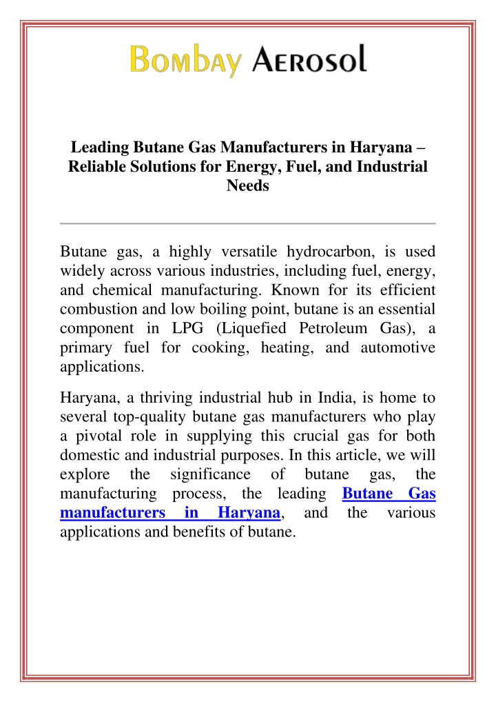 leading butane gas manufacturers in haryana