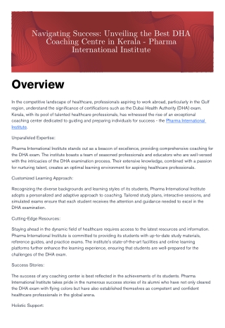 Navigating Success Unveiling the Best DHA Coaching Centre in Kerala - Pharma International Institute