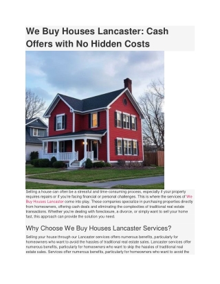 We Buy Houses Lancaster_ Cash Offers with No Hidden Costs