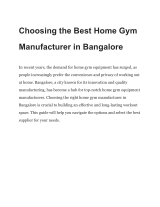Choosing the Best Home Gym Manufacturer in Bangalore