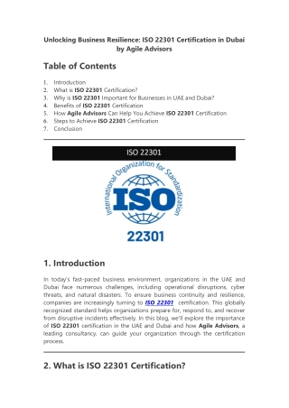ISO 22301 Certification in Dubai by Agile Advisors