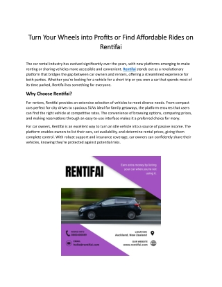 Turn Your Wheels into Profits or Find Affordable Rides on Rentifai