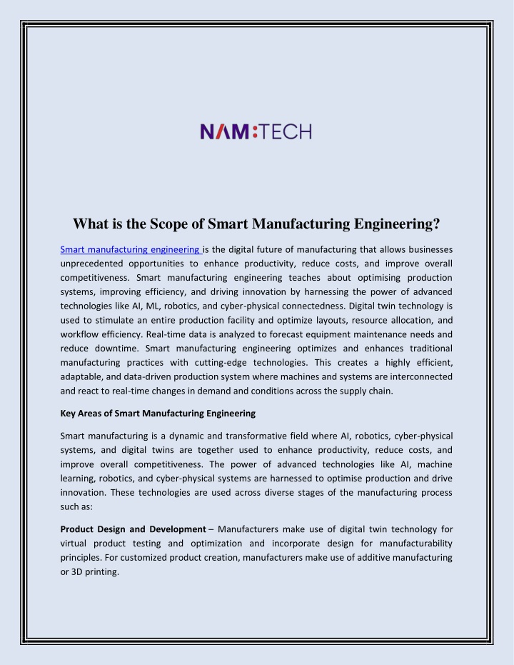 what is the scope of smart manufacturing