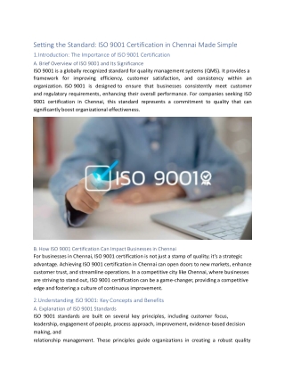 Setting the Standard-ISO 9001 Certification in Chennai Made Simple