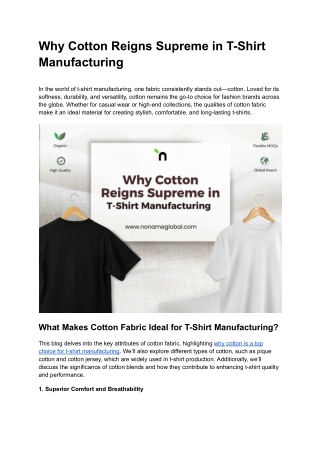 Why Cotton Reigns Supreme in T-Shirt Manufacturing