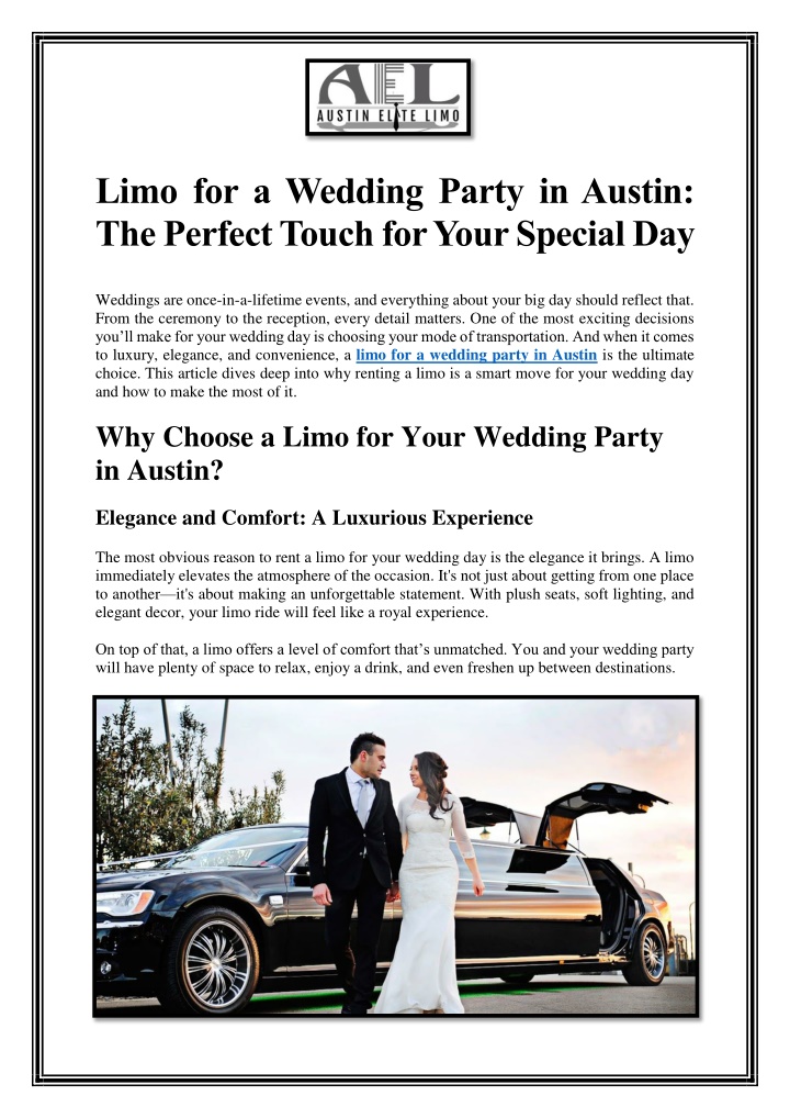 limo for a wedding party in austin the perfect