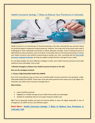 Health Insurance Savings: 7 Ways to Reduce Your Premiums in Colorado, USA