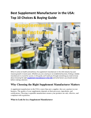 Best Supplement Manufacturer in the USA