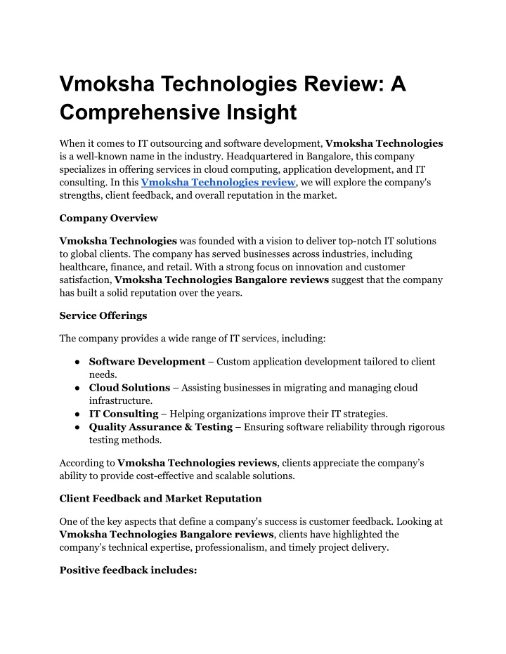 vmoksha technologies review a comprehensive