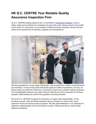 HK Q.C. CENTRE Your Reliable Quality Assurance Inspection Firm