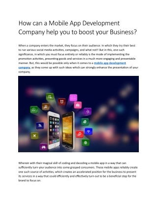 How can a Mobile App Development Company help you to boost your Business
