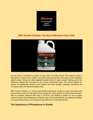 MR1 Growth Fertilizer: The Key to Maximum Crop Yield