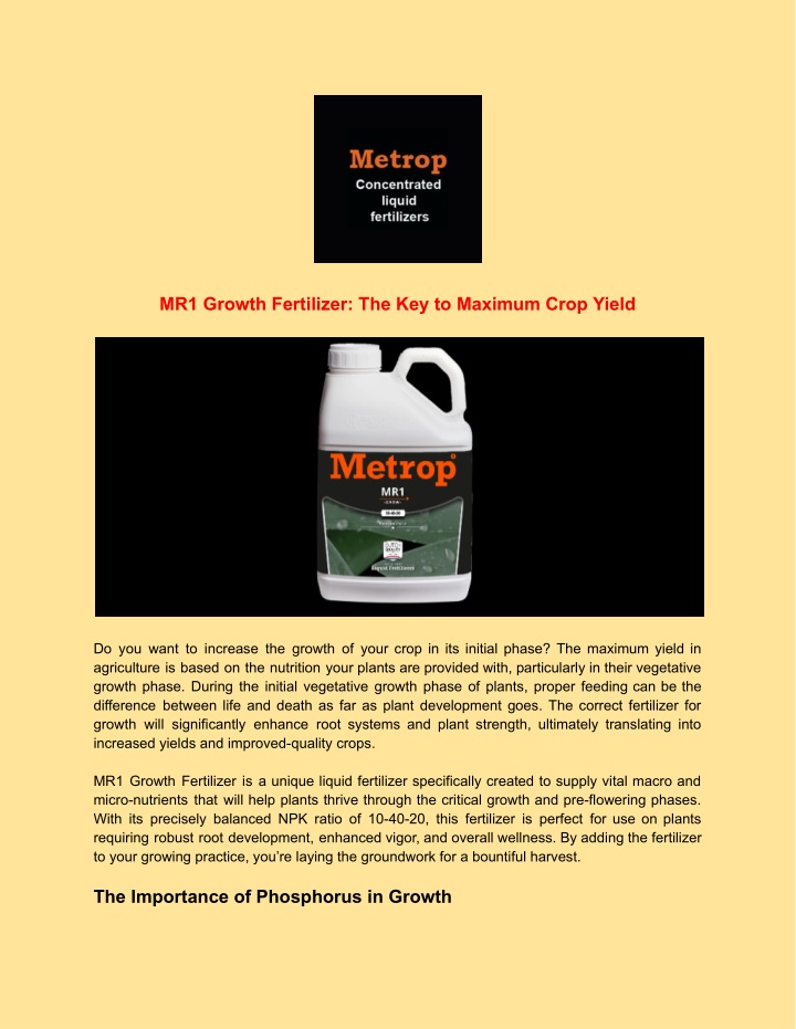 mr1 growth fertilizer the key to maximum crop