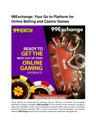 99Exchange_ Your Go to Platform for Online Betting and Casino Games