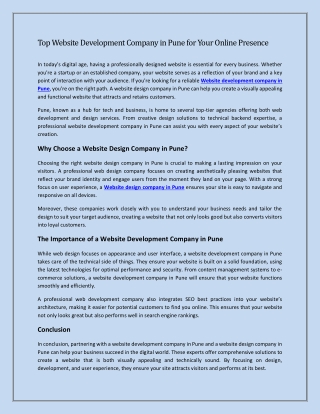 Top Website Development Company in Pune for Your Online Presence
