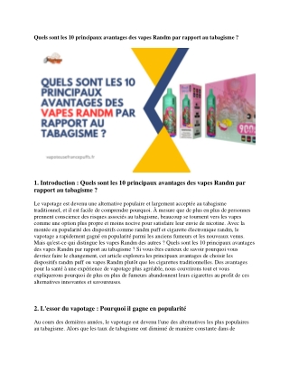 Quels sont les 10 principaux avantages des vapes Randm par rapport au tabagisme