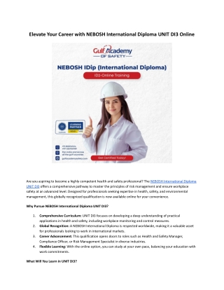 Elevate Your Career with NEBOSH International Diploma UNIT DI3 Online