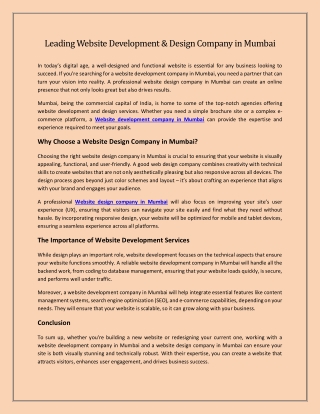 Leading Website Development and Design Company in Mumbai