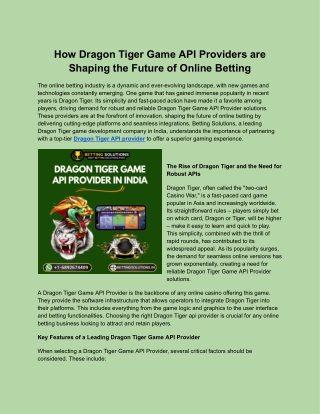 how dragon tiger game api providers are shaping