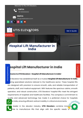 Advanced Hospital Lift Solutions – India’s Premier Manufacturer