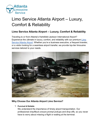 Limo Service Atlanta Airport – Luxury, Comfort & Reliability