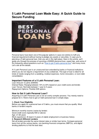 5 Lakh Personal Loan Made Easy