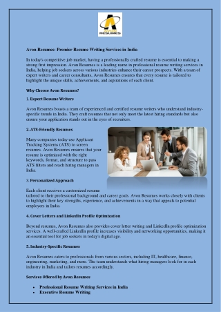 avon resumes premier resume writing services