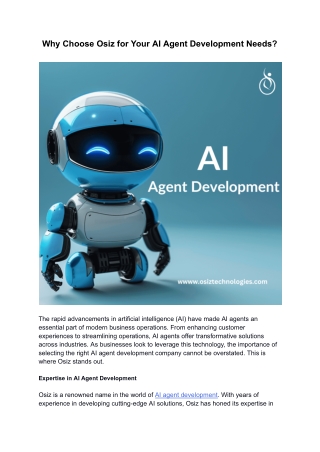 why choose osiz for your ai agent development