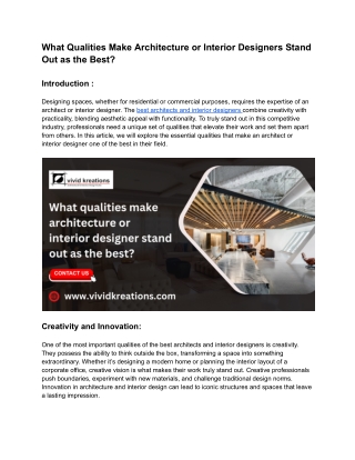 What Qualities Make Architecture or Interior Designers Stand Out as the Best