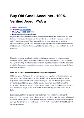 Buy Old Gmail Accounts - 100% Verified Aged, PVA a