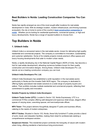 Best Builders in Noida: Leading Construction Companies You Can Trust