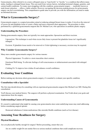 Navigating the Decision-Making Process for Gynecomastia Surgery