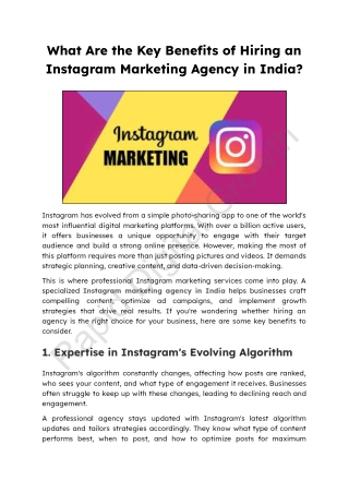 What Are the Key Benefits of Hiring an Instagram Marketing Agency in India