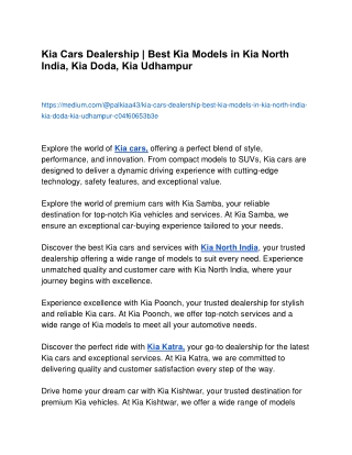 Kia Cars Dealership | Kia Kishtwar, Kia Samba, Kia Kathua & Kia Srinagar