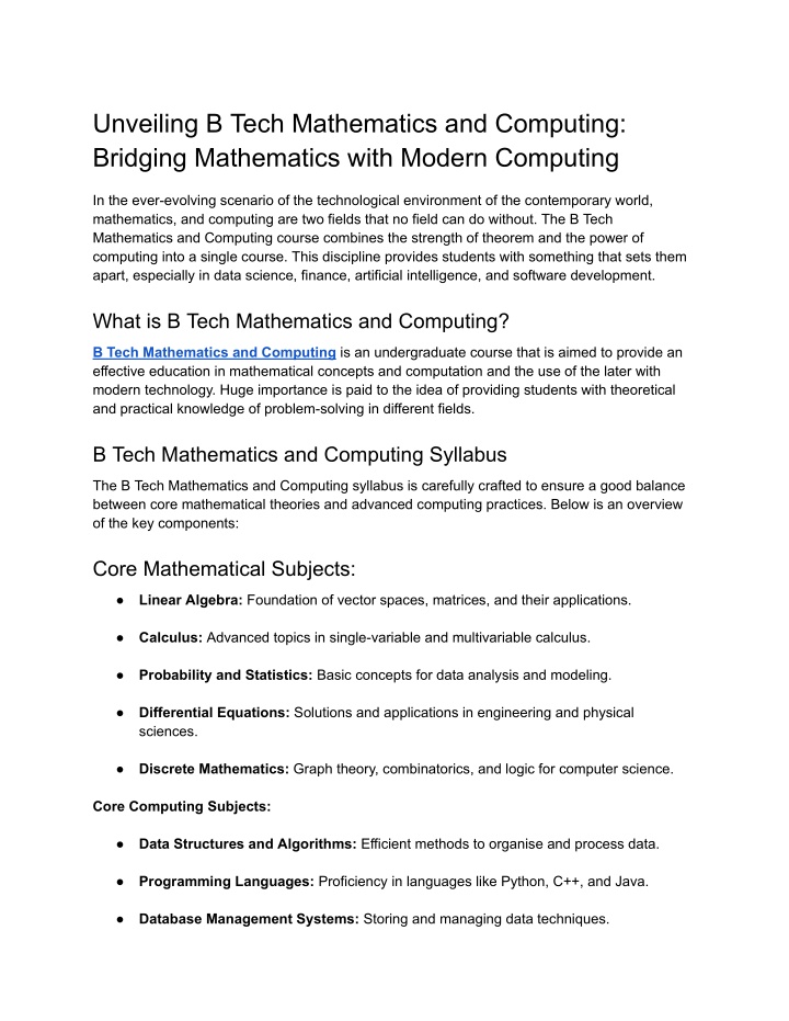 unveiling b tech mathematics and computing