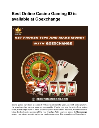 Best Online Casino Gaming ID is available at Goexchange