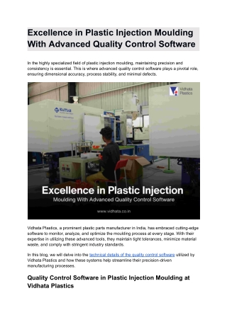 Excellence in Plastic Injection Moulding With Advanced Quality Control Software