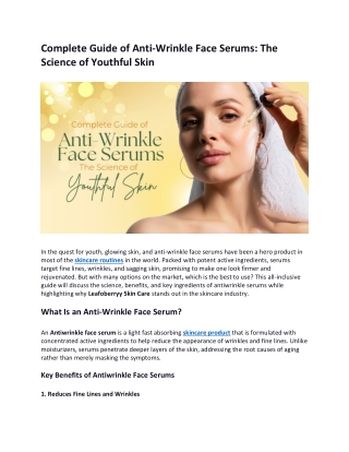 Complete Guide of Anti-Wrinkle Face Serums: The Science of Youthful Skin