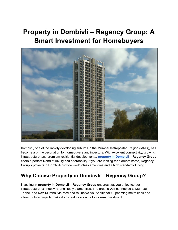 property in dombivli regency group a smart