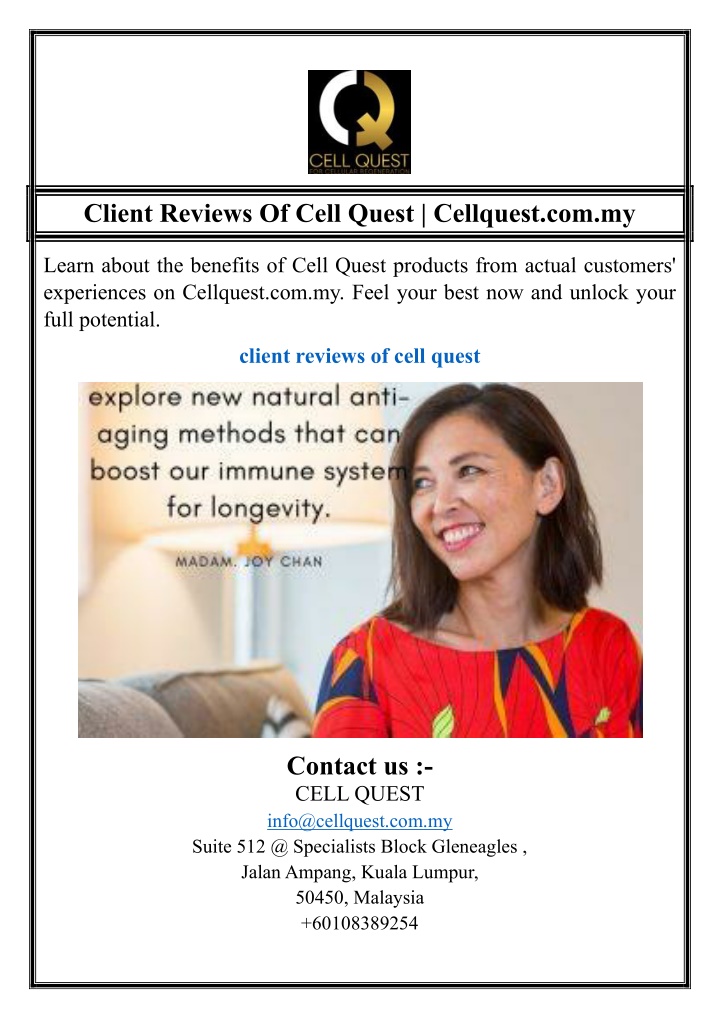 client reviews of cell quest cellquest com my