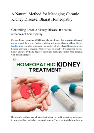 A Natural Method for Managing Chronic Kidney Disease Bharat Homeopathy