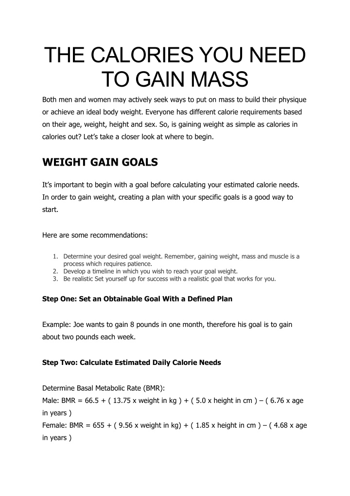 the calories you need to gain mass