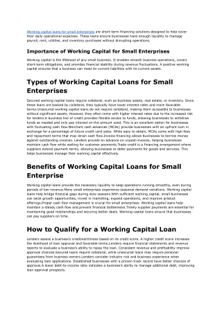 Working Capital Loans for Small Enterprises