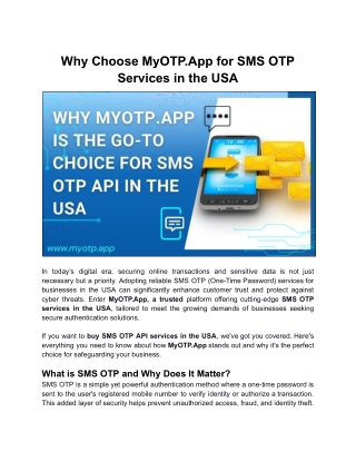 Why MyOTP.App is the Go-To Choice for SMS OTP API in the USA