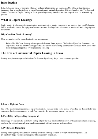 The Pros and Cons of Commercial Copier Leasing in Texas