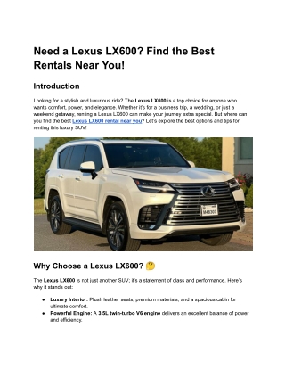 need a lexus lx600 find the best rentals near you