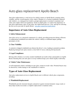 Auto glass replacement Apollo Beach