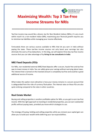 Maximizing Wealth Top 3 Tax-Free Income Streams for NRIs
